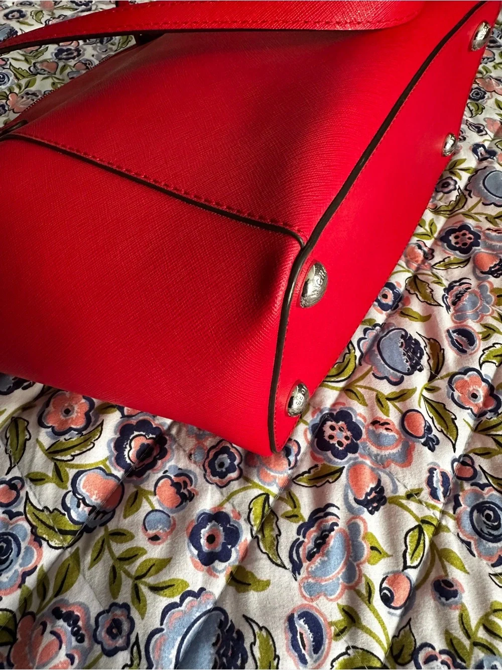 Michael Kors Bright Red Saffiano Tote with Logo Charm